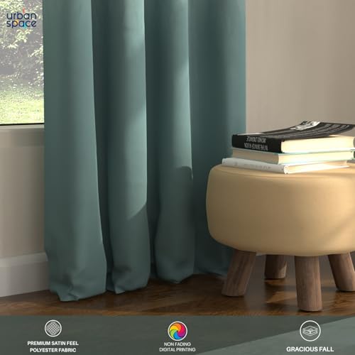 Image of Urban Space Blackout Curtains 8 Feet Set of 2 for Long Door, 80-85% Light Blocking Curtains for Living Room, Digital Printed Curtains with Eyelets, Tieback Included (Sea Mist Turquoise, 8 Feet)