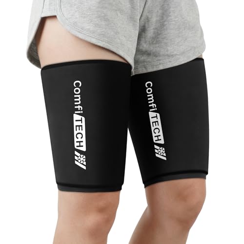 ComfiTECH Thigh Ice Pack Wrap for Injuries Reusable, Hamstring Compression Sleeve for Runners, Cooling Quad Braces for Post-Workout Muscle Recovery, Adductor Comfort, Medium, 2 Packs