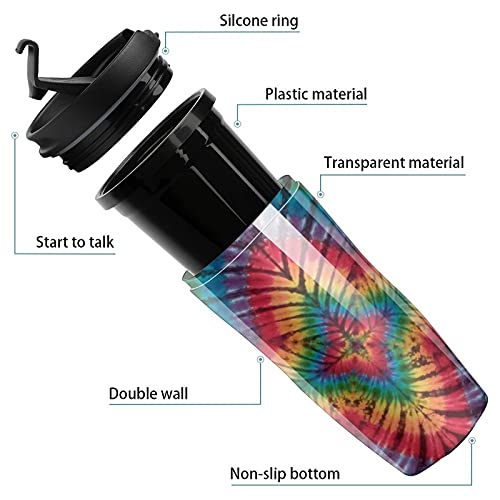 Colorido Tie Dye Travel Tumbler Taza de café de plástico con tapa Doble pared aislada con diseño patrón de impresión… - Imagen 4