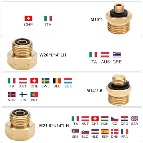 Gasflaschen, Adapter, 4 Teile, Gasflaschen, Adapter, Satz, Europa, Gasadapter, aus Messing zum Anschluss von Druckreglern an Auslassgasflaschen
