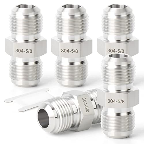 Image of TAISHER 5PCS Forging of 304 Stainless Steel Tube Flare Fittings, 5 /8 inch Male Flare x 5 /8 inch Male Flare, Union