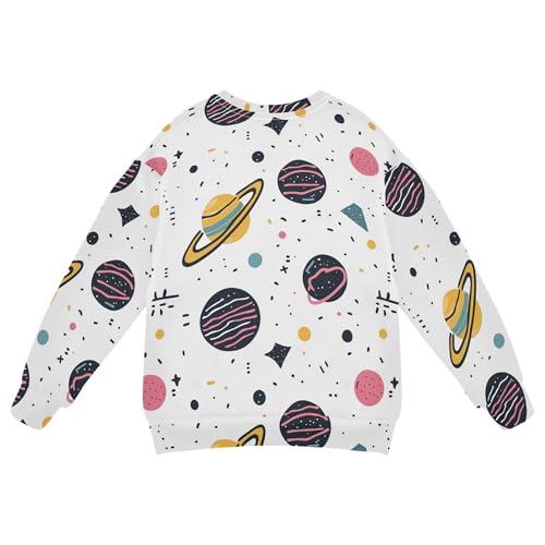 JUNZAN Cartoon Outer Planets Alphabet White Big Girls Sweatshirts Hoodies Crewneck Boys Sweat Shirt Athletic 4T2