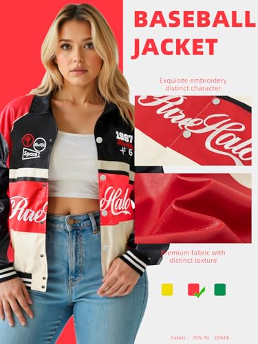 Image of Unisex Racing Jacket for Women Leather Jacket Women Oversized Trendy Streetwear Red XL