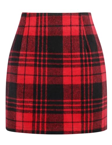 Image of IDEALSANXUN Womens High Waist Plaid Skirt Bodycon Pencil Wool Mini Skirts