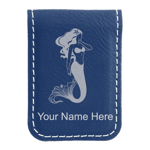 LaserGram Slim Magnetic Money Clip, Mermaid, Personalized Engraving Included (Dark Blue)