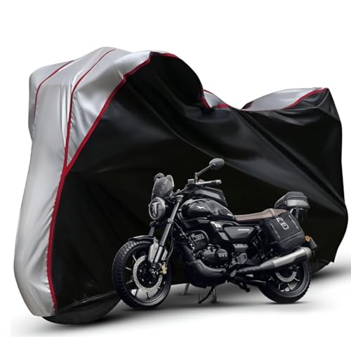 Image of Waterproof Bike Body Cover Compatible with Tvs Rohin Dustproof Scratchproof - Motorcycle Cover for Two Wheeler, Outdoor Full Cover with UV, Duty, Rain Protection (Black Top Silver) R1