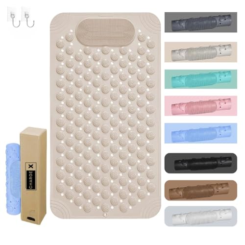 Image of Charge -X Anti Slip Bath Mat with Foot Scrubber for Bathroom | 2-in-1 Silicone Shower Mat with Suction Cups & Drainage Holes | Deep Cleaning Foot Scrubber Massage Mat (70 x 35 cm) Beige