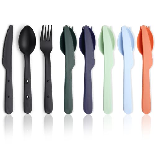 Evanda Camping Besteck, 6 Sets Plastik Reisebesteck Zusammengesteckt für einfachen Transport und Platzersparnis, Campingbesteck für Outdoor, Reise,...