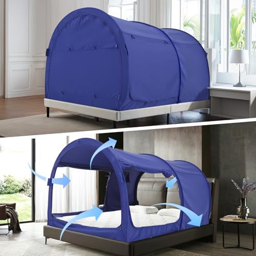 Image of Alvantor Bed Canopy Bed Tents Dream Tents Privacy Space Full Size Sleeping Tents Indoor Pop Up Portable Frame Curtains Breathable Grey Cottage (Mattress Not Included) Reducing Light