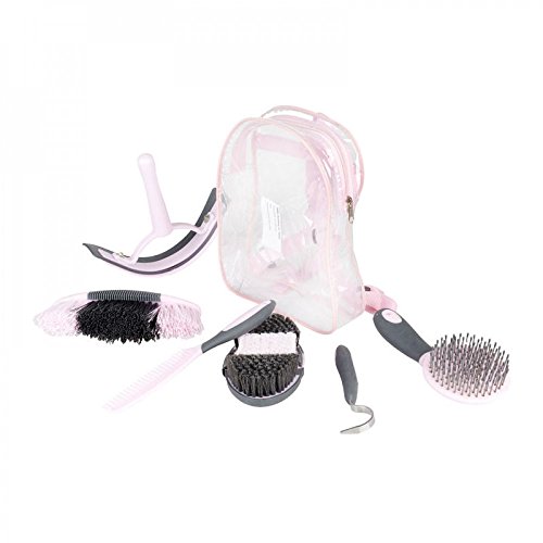 Horze 6-Piece Easy Clean Horse Grooming Set with Convenient Storage Bag - Pink/Grey - One Size image 2