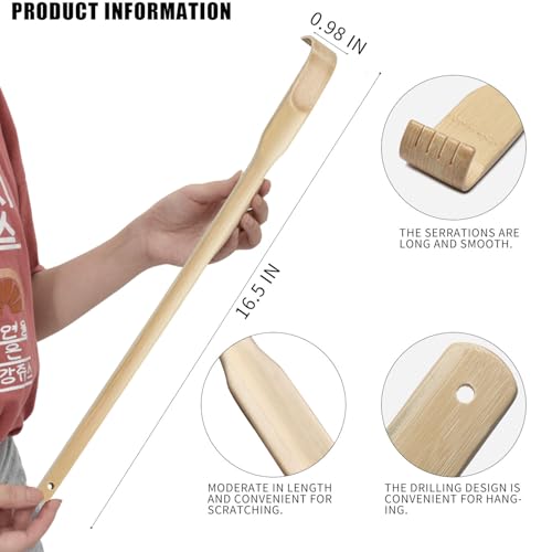 3 Pcs Bamboo Back Scratcher Natural Bamboo Back Scratchers 17 Inch Long Handle Back Scratchers for Adults Men Women (16.5 inches) - Image 3