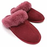 洗える 天然羊毛スリッパ ルームシューズ E801 ワイン Mサイズ 23~25cm