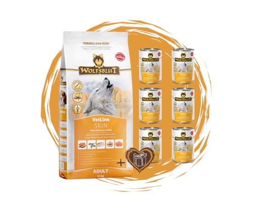 Wolfsblut Vetline Hundefutter - Skin & Coat, 12kg + 6x395g - Sparbundel, Sparpaket - inklusive Warnicks Tierfutterservice Hundesnack Goodie