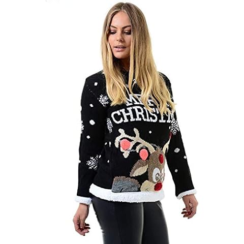 MyMixTrendz Christmas Reindeer Sweater with Pom-Poms Cover
