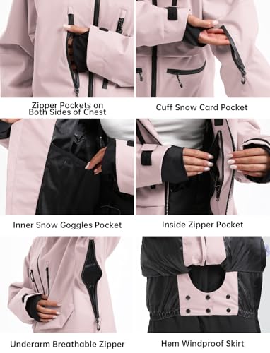 Image of GSOU SNOW Snowboard Jacket Mens Womens Ski Jacket Baggy Snow Hoodie Coat | 15K Waterproof,10K Breathable,Insulated Windproof,7 Pocket,Underarm Vents,Drawcord Hem,Snowboarding Skiing Snowsports