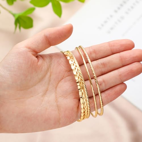 50 Pcs Gold Bangle Bracelets Set for Women Diameter 2.6 Inches Boho Stackable Textured Bracelets Indian Chunky Multi Layer Bangles Gold Jewelry for Women Wedding Gift4