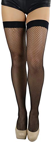 Image of ToBeInStyle Women's Sexy Nylon Versatile Fine Fishnet Thigh High Stockings w /Opaque Band