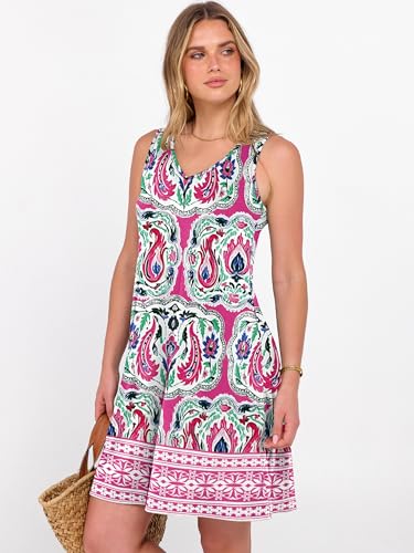 Image of ANRABESS Summer Dress for Women，V Neck Sleeveless Sundress，Loose Fit，Soft Travel Vacation Outfits，Cute Beach Cover Up Clothes
