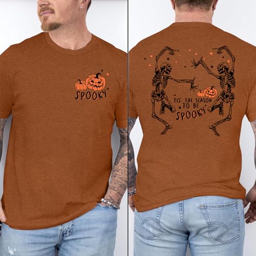 Halloween Shirts for Men: Dancing Skeleton T-Shirt Pumpkin Graphic Tees Spooky Season Fall Tops2