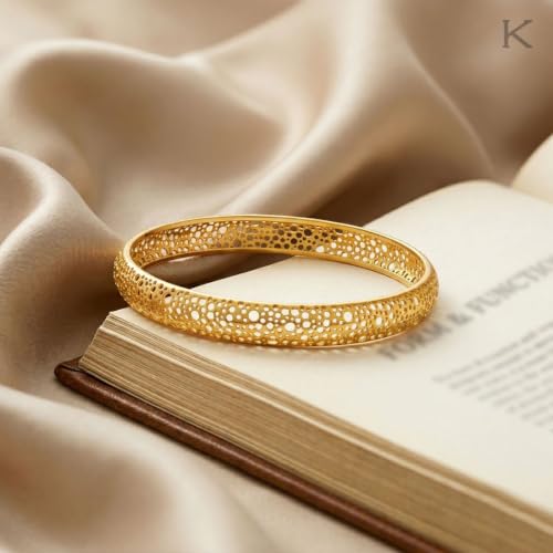 Image of KISNA 9KT Bubbelle Gold Bangle For Women | BIS Hallmarked Yellow Gold Bangle | Lightweight Daily Wear Gold Jewellery | Gift for Wife, Mother & Sister | S 2.5 Anna