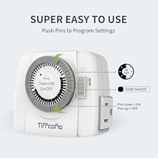 TiFFCOFiO Indoor Mechanical Outlet Timer, 3 Prong Timers for Electrical Outlets, 24-Hour Programmable Plug in Light Timer, ETL Listed (2 Outlets,1 Pack)