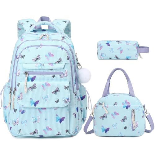 Bevalsa Backpack for Girls, 3PCS Corduroy Kids Backpack Set