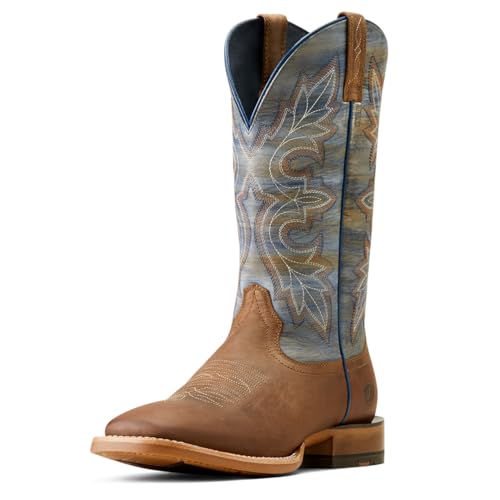 Ariat Mens Standout Embroidered Square Toe Pull On Casual Boots Mid Calf - Blue, Brown