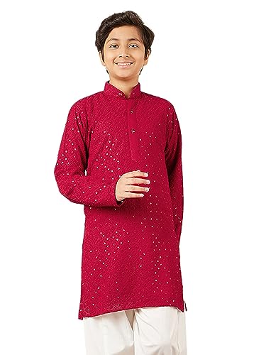Image of AJ DEZINES Chikankari Kurta For Boys- Ethnic Wear | Embroidery Chikankari Sequined | Traditional & Festive Outfit | Cotton Stylish Boys Kurta | Perfect For Wedding & Family Function