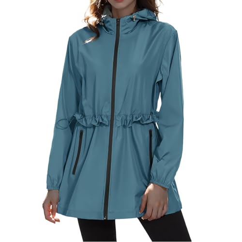 Shffuw Chubasquero Mujer Transparenteabrigo Ligero Mujer Chaquetas de lluvia para mujer, impermeables, plegables, con capucha, cortavientos ligero y bolsillo Chubasquero (Sky Blue, XL)