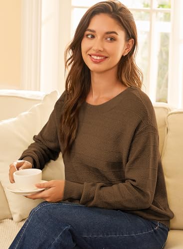 Image of EVALESS Sweaters for Women Long Sleeve Fall Outfits 2026 Back Bow Knot Sweaters Round Neck Solid Knit Pullover Tops