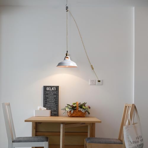 Image of YUBOLE Nordic Plug in Pendant Light White Barn Shade with Dual Switches