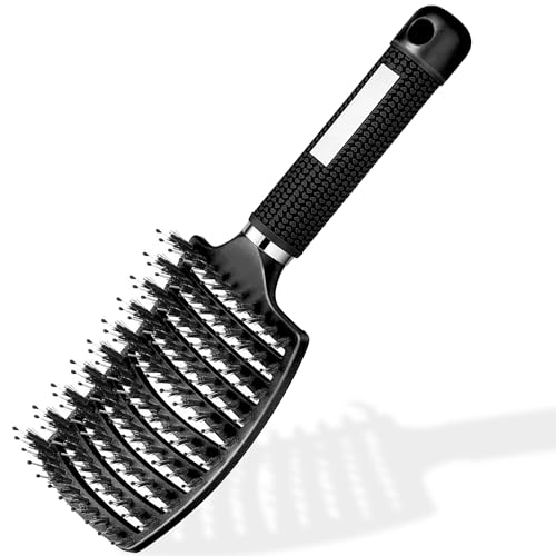 Brosse à Cheveux Magique - Démêlante Instantanée - Poils de Sanglier & Nylon - Anti-Casse & Anti-Statique - Pour Cheveux Bouclés, Lisses, Épais ou Fins -...
