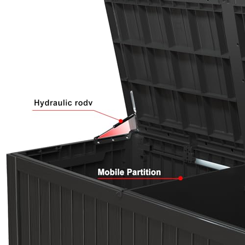 MAIUSCOLI 180 Gallon Resin Outdoor Deck Box Waterproof Patio Furniture, Garden Tools, Cushions, Pool Accessories Outside Storage (Black, 180 Gallon) - Thumbnail 4