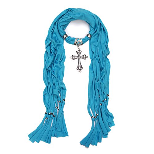 Elegant Cross Charm Pendant Jewelry Necklace Scarf - Diff. Colors Available