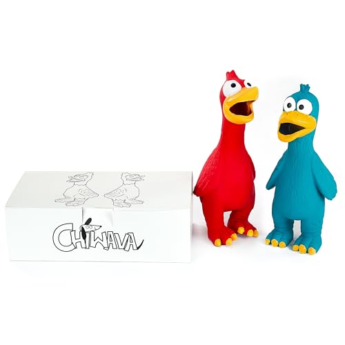 CHIWAVA 2 Pack Squawking Latex Dog Toy Chicken Duck Squeeze Squeak Interactive Play for Medium Large Dogs Assorted Color