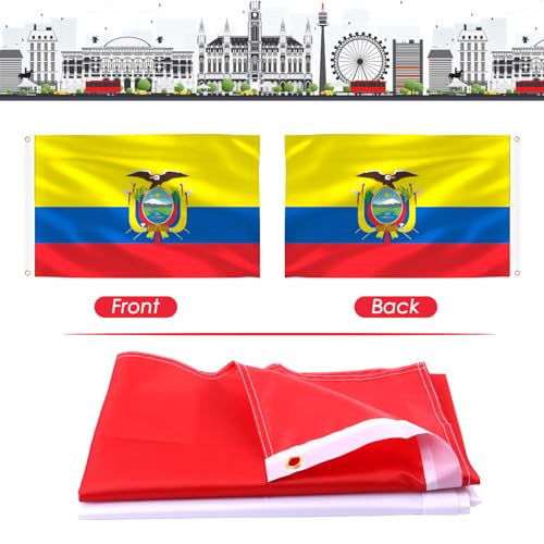 Image of Ahfulife Ecuador Flag 3x5 Ft, 2 Pcs Large Ecuadorian National Flags for Outdoor Indoor, Double Sided with Brass Eyelets for World Cup, Party, Garden, Bar, Street Decor