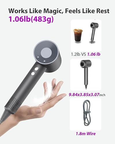 Hair Dryer, 160000 RPM Professional High-Speed Blow Dryer 200 Millions Negative Ionic Care Hair Dryer for Fast Drying, Low Noise Thermo-Control Hairdryer, Travel with Magnetic Nozzle, Gray
