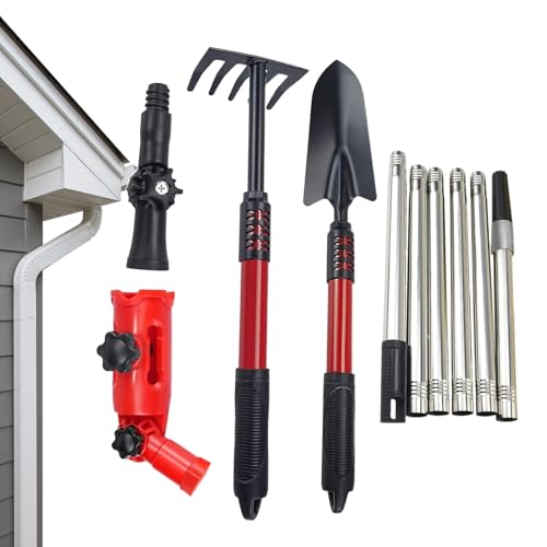 Outils de Nettoyage des Gouttières de Toiture | Râteau et Écope de Nettoyeur de Gouttière avec Perches d'Extension,Léger Résistant à la Rouille pour Débris et Feuilles après Intempéries