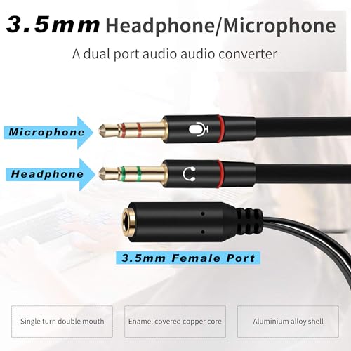 SaiTech IT 3.5 mm Exclusives Headphone Splitter for Computer 3.5mm to 2 Dual Mic Audio Y Splitter Cable Smartphone Headset to PC Adapter, Tablet (2 Pk Black 2M 1F) - Thumbnail 5