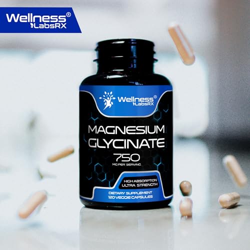 Magnesium Glycinate 750mg | High Absorption Chelated Calm Support for Women and Men - Glicinato De Magnesio, Magnesium Chelate Supplement for Heart Health, Sleep Support - 120 Count