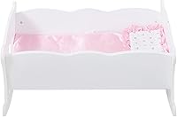YUYTE Wooden Rocking Doll Crib Bed for 20 Inch Dolls - Pink Pillows, White Bedding, Safe MDF, Girls 3+