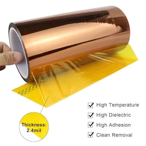 Image of BOMEI PACK Polyimide Tape, 1 Pack High-Temperature Resistant Tape 8inch x 33m(108ft), No Residue Heat-Resistant Tape for Electric Task, 3D Printing, Soldering, Sublimation, Masking Sealer Machine