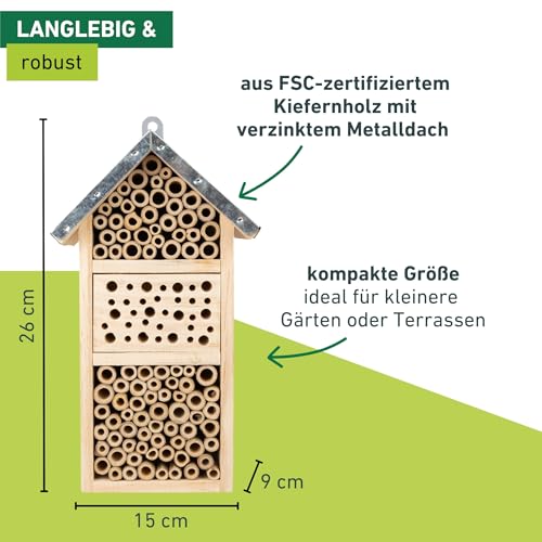 Windhager Insektenhotel Tiny - Nistkasten, Bienenhotel, Bienenhaus - Insektenhaus aus Holz für Bienen, Marienkäfer & Wildbienen - Bienenhotel und Nisthilfe zum Aufhängen
