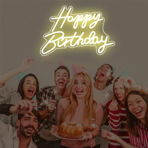Image of LED Neon Happy Birthday Sign Night Light Birthday Party Decorations Warm White USB Operated Decorative for Backdrop Party Bedroom Wall Decor 5v