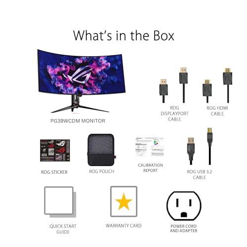 Image of ASUS ROG Swift 39 inch Ultrawide 800R Curved OLED Gaming Monitor (PG39WCDM) - 21:9 (3440x1440), 240Hz, 0.03ms, G-SYNC Compatible, Custom Heatsink, 90W USB-C, DisplayWidget, 3 yr Warranty