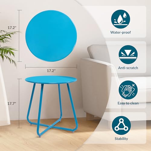 Patio Small Side Table Waterproof Round Metal Steel Weather Resistant Portable Outdoor and Indoor End Table for Garden Balcony Yard,Sky Blue by HULKFIT - Used condition - Image 2