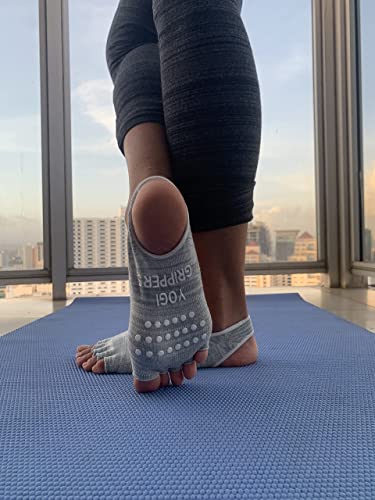 Grip Socks for Women Open Toe & Heel Pilates Non Slip Socks Womens Pilates Socks with Grips for Women Grippers Socks No Slip Socks Women Sox Cute 2 Pairs Pink Gray4