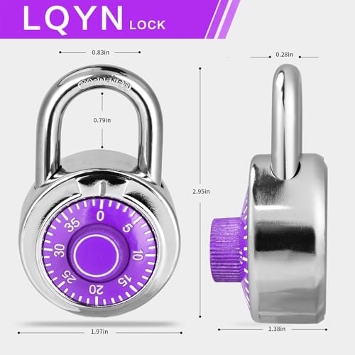 Image of Combination Lock, LQYN Standard Dial Combination Lock, Pack of 100; Purple Turnplate, 2 in. Wide, Fixed Three Digital Combination, for School, Gym & Locker, Toolbox, Gate