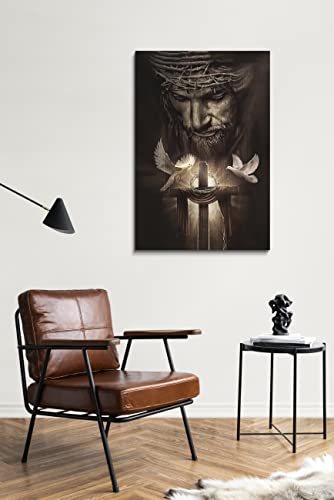 Fchen Art Christian Jesus Canvas Wall Art - Jesus And The Cross, Dove Of Peace - Wall Decor, Ready To Hang - 12x16 inch