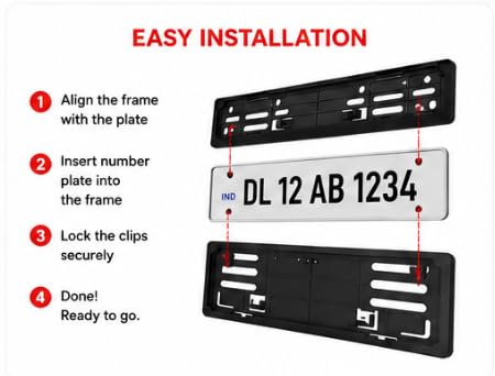 Image of HCM Number Plate Frame Set of 2 (Front & Rear) | ABS Quality Plastic | HCM High Class Materials | Easy Installation